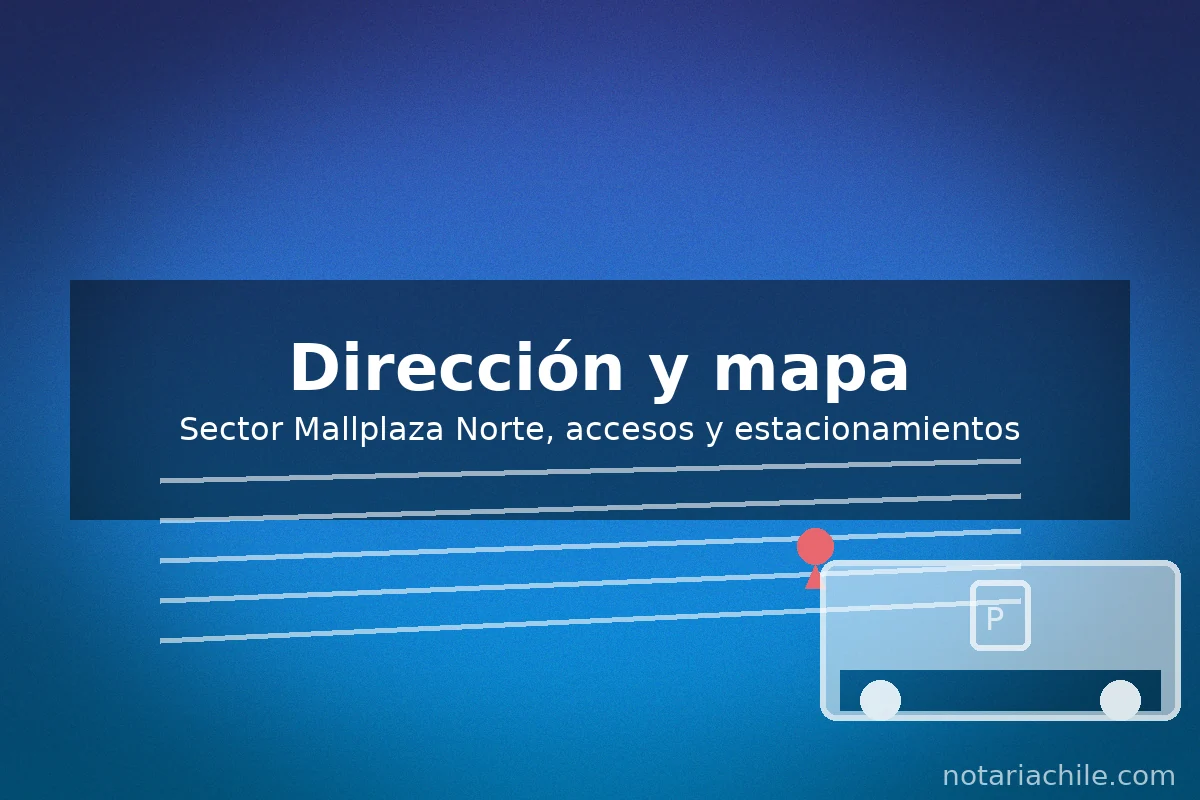 Dirección de la Notaría Bertolino con mapa: sector Mallplaza Norte, accesos y estacionamientos