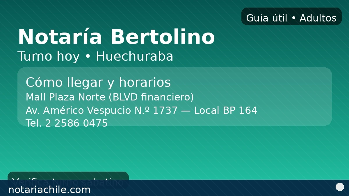 Turno hoy Notaría Bertolino — dirección Av. Américo Vespucio 1737 Local BP 164, Huechuraba