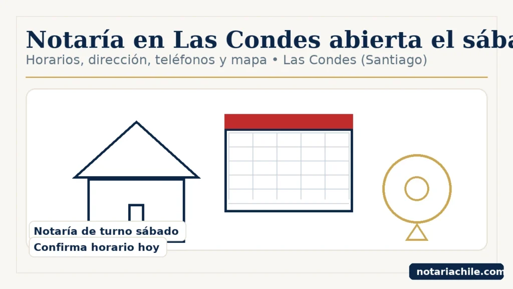 Portada SEO "Notaría en Las Condes abierta el sábado": horarios, dirección y teléfonos – notariachile.com